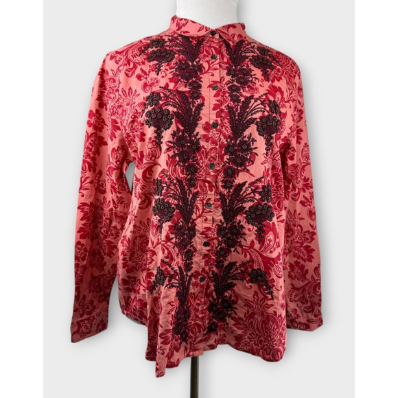 Sundance Embroidered Beaded Floral Button Up Shirt Long Sleeve Cotton XL Top - Picture 10 of 14